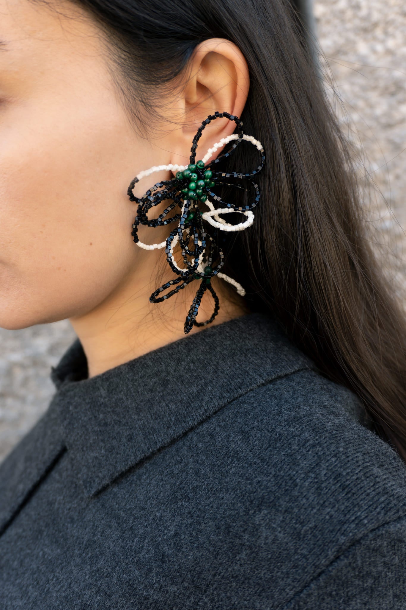 Flower Power Triple Black and White Earrings