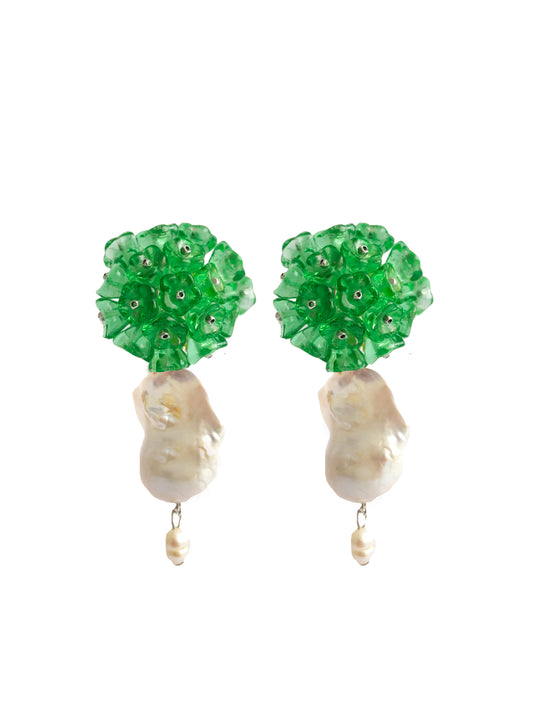 Green Blooming with pearl Earrings