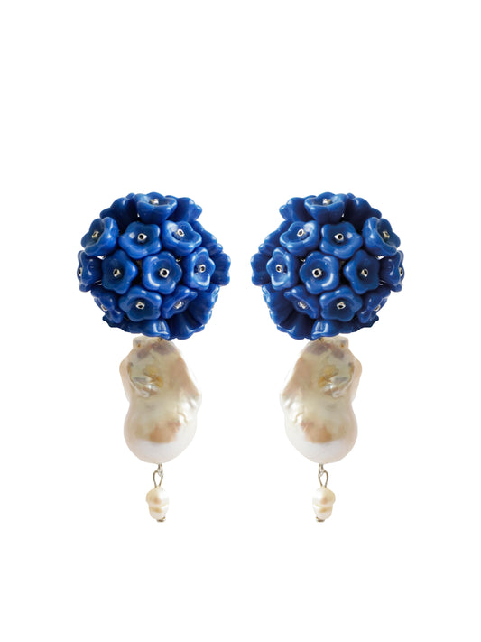 Blue Blooming with pearl Earrings