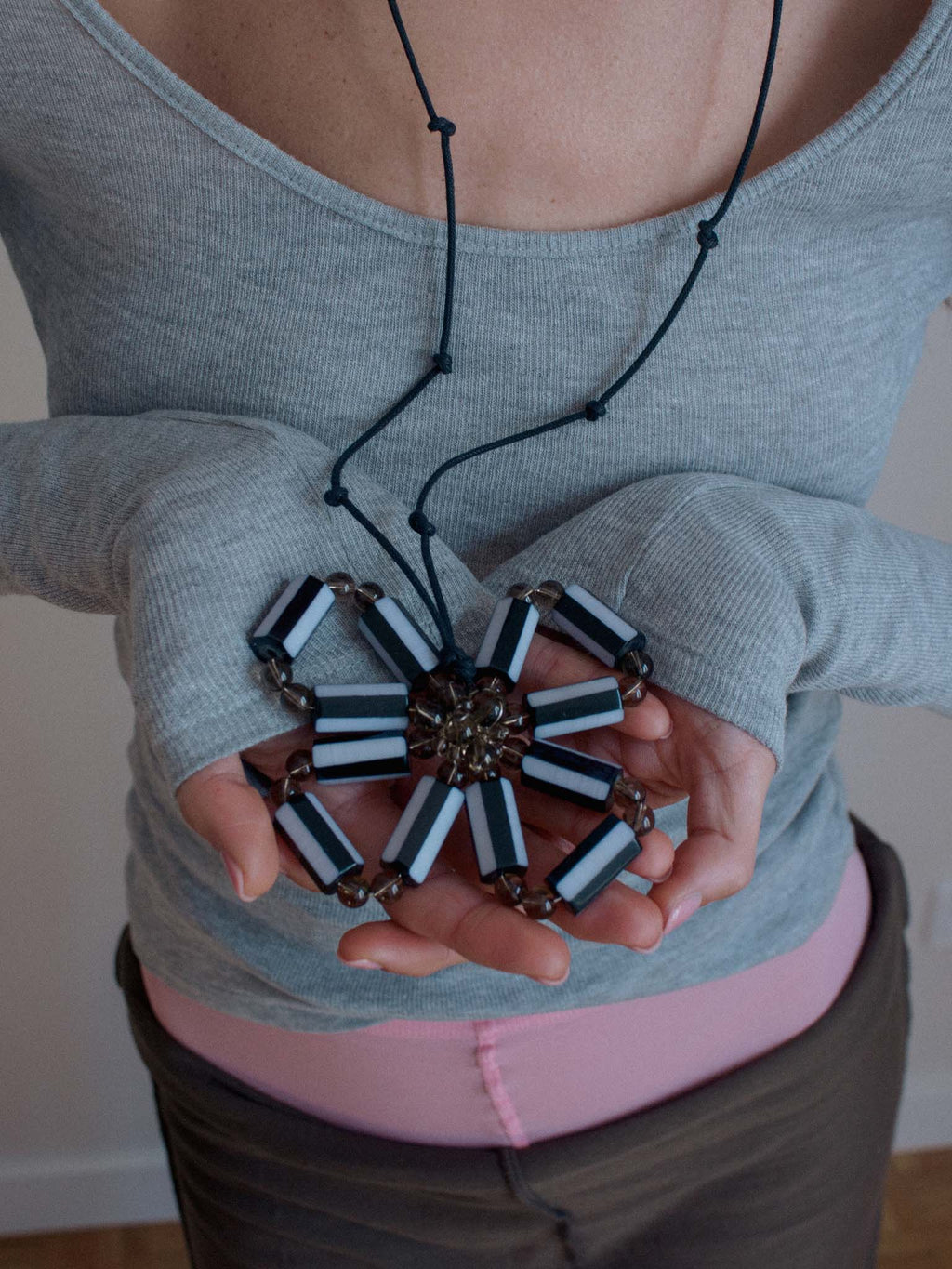 Stripe Flower Blur Necklace