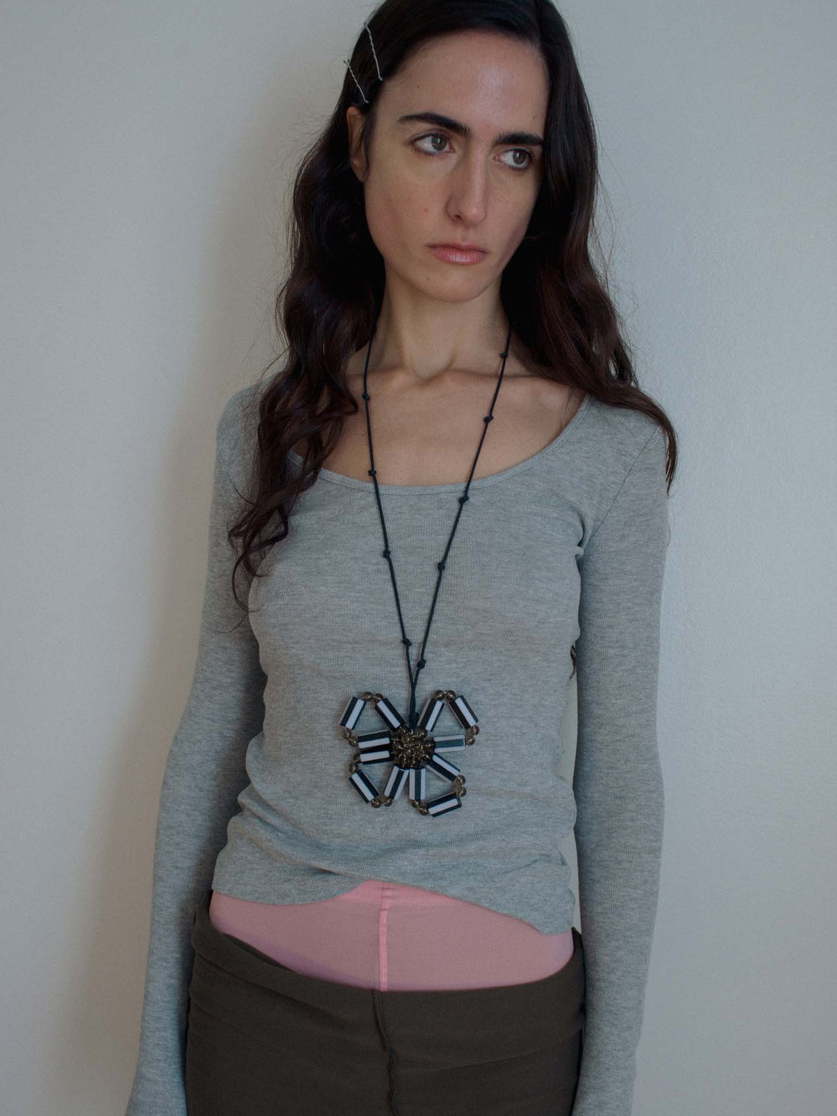 Stripe Flower Blur Necklace