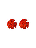 Pendientes bordados rojo con flores de cristal de checo, marca Uchaworld.