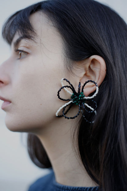 Flower Power Black and White Earrings