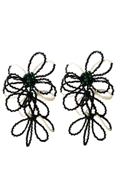 Flower Power Triple Black and White Earrings