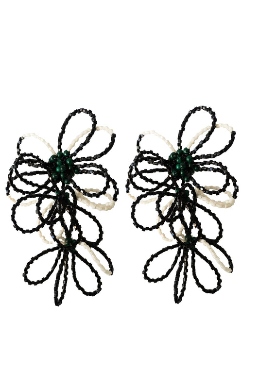 Flower Power Triple Black and White Earrings